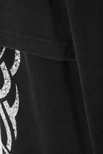 Langarmshirt, doppellagiges Oversize-T-Shirt – Schwarz – Weiß Tribal