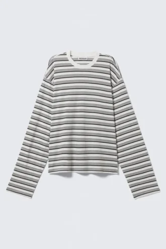 Langarmshirt in Boxy-Passform mit weißen und schwarzen Streifen
