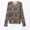 Langarmshirt mit bedrucktem Mesh-Oberteil – Leopardenmuster Langarmshirt mit bedrucktem Mesh-Oberteil – Leopardenmuster