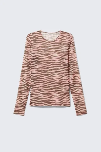 Langarmshirt mit bedrucktem Mesh-Oberteil – Tiger-gestreift, rosa