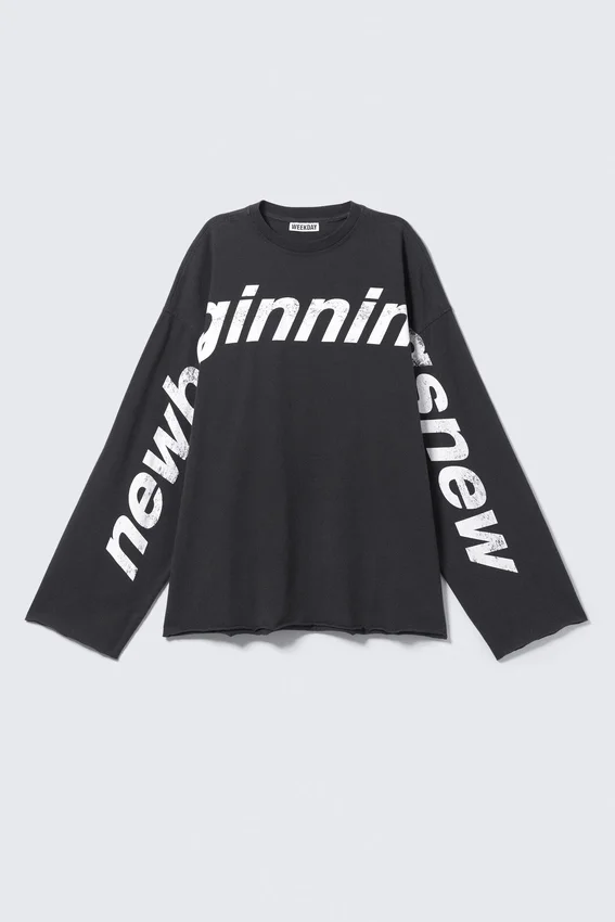 Langarmshirt mit bedrucktem Oversize-Design aus Baumwolle – Dunkelgrau – New Beginnings Langarmshirt mit bedrucktem Oversize-Design aus Baumwolle – Dunkelgrau – New Beginnings