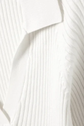 Langarmshirt mit geripptem Strick-Ausschnitt – Weiß