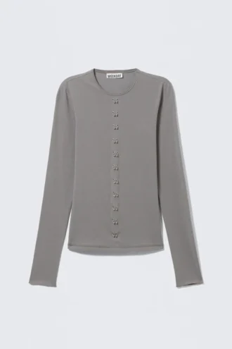 Langarmshirt mit Lochmuster – Grau Langarmshirt mit Lochmuster – Grau
