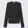 Langarmshirt mit Lochmuster – Schwarz Langarmshirt mit Lochmuster – Schwarz