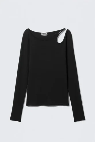 Langarmshirt mit Off-Shoulder-Ausschnitt – Schwarz
