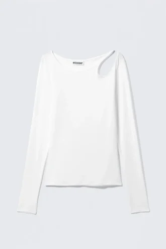 Langarmshirt mit Off-Shoulder-Design – Weiß