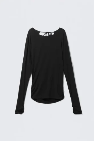 Langarmshirt mit offenem Rücken – Schwarz