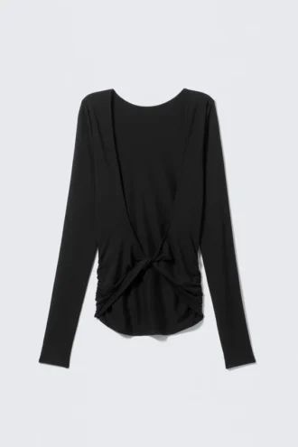 Langarmshirt mit offenem Rücken – Schwarz
