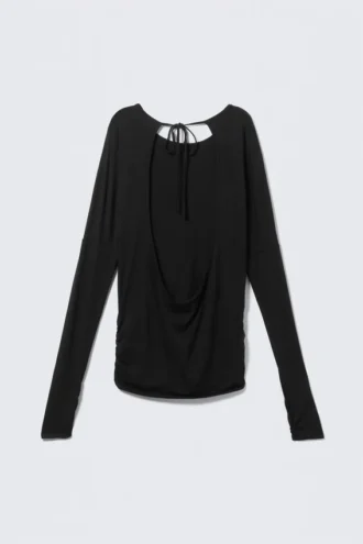 Langarmshirt mit offenem Rücken – Schwarz