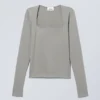 Langarmshirt mit quadratischem Ausschnitt – Dusty Grey