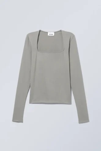 Langarmshirt mit quadratischem Ausschnitt – Dusty Grey