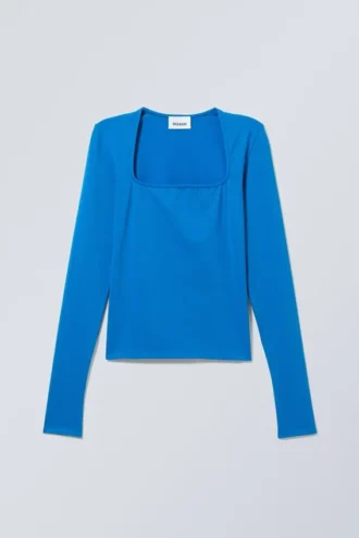 Langarmshirt mit quadratischem Ausschnitt – Hellblau