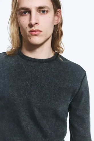 Langarmshirt mit Rippstrick – Dunkelblau