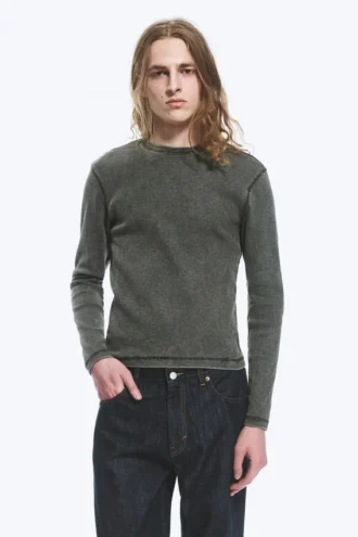 Langarmshirt mit Rippstrick – Dunkelgrün