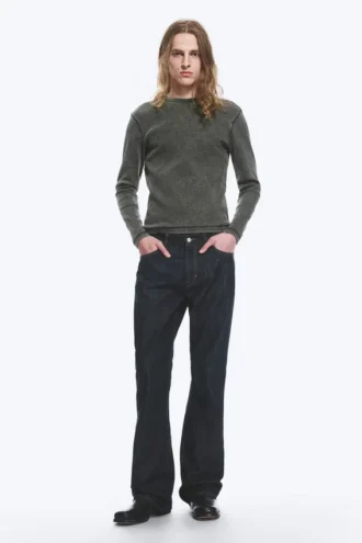 Langarmshirt mit Rippstrick – Dunkelgrün