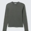 Langarmshirt mit Rippstrick – Dunkelgrün Langarmshirt mit Rippstrick – Dunkelgrün