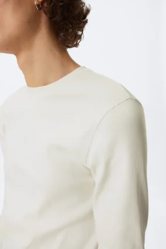 Langarmshirt mit Rippstrick – Dusty White