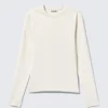 Langarmshirt mit Rippstrick – Dusty White Langarmshirt mit Rippstrick – Dusty White