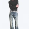 Langarmshirt mit Rippstrick – gewaschen, schwarz Langarmshirt mit Rippstrick – gewaschen, schwarz
