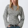 Langarmshirt mit Rüschen – gestreift, grau meliert Langarmshirt mit Rüschen – gestreift, grau meliert