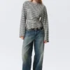 Langarmshirt mit Rüschen – gestreift, grau meliert Langarmshirt mit Rüschen – gestreift, grau meliert
