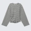 Langarmshirt mit Rüschen – gestreift, grau meliert Langarmshirt mit Rüschen – gestreift, grau meliert