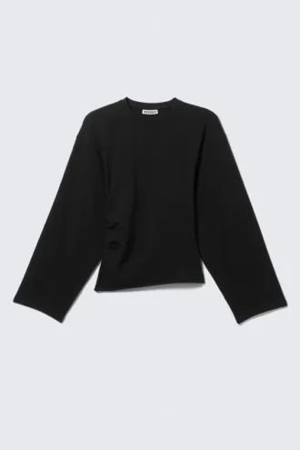 Langarmshirt mit Rüschen – Schwarz