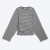 Langarmshirt mit Rüschen – Schwarz/Grau gestreift Langarmshirt mit Rüschen – Schwarz/Grau gestreift