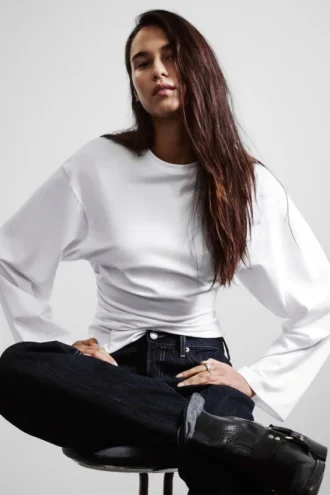 Langarmshirt mit Rüschen – Weiß