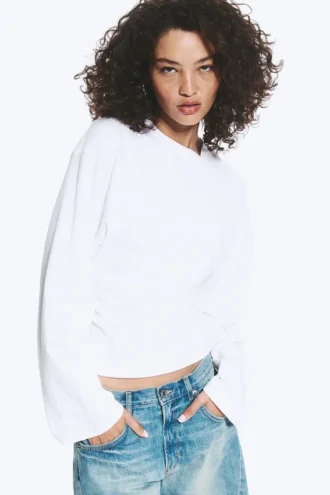 Langarmshirt mit Rüschen – Weiß