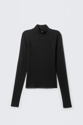 Langarmshirt mit Stehkragen – Schwarz