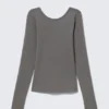 Langarmshirt mit tiefem Rückenausschnitt – Grau Langarmshirt mit tiefem Rückenausschnitt – Grau