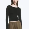 Langarmshirt mit tiefem Rückenausschnitt – Schwarz Langarmshirt mit tiefem Rückenausschnitt – Schwarz