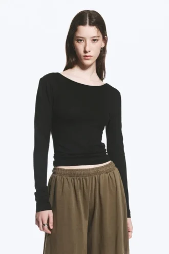 Langarmshirt mit tiefem Rückenausschnitt – Schwarz