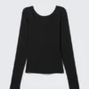 Langarmshirt mit tiefem Rückenausschnitt – Schwarz Langarmshirt mit tiefem Rückenausschnitt – Schwarz