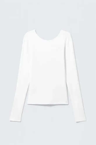 Langarmshirt mit tiefem Rückenausschnitt – Weiß