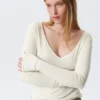 Langarmshirt mit tiefem V-Ausschnitt – Weiß Langarmshirt mit tiefem V-Ausschnitt – Weiß