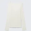 Langarmshirt mit tiefem V-Ausschnitt – Weiß Langarmshirt mit tiefem V-Ausschnitt – Weiß