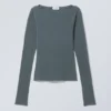 Langarmshirt mit U-Boot-Ausschnitt aus Baumwolle – Petrol Langarmshirt mit U-Boot-Ausschnitt aus Baumwolle – Petrol