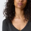 Langarmshirt mit V-Ausschnitt – gewaschenes Schwarz