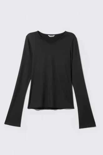 Langarmshirt mit V-Ausschnitt – Schwarz