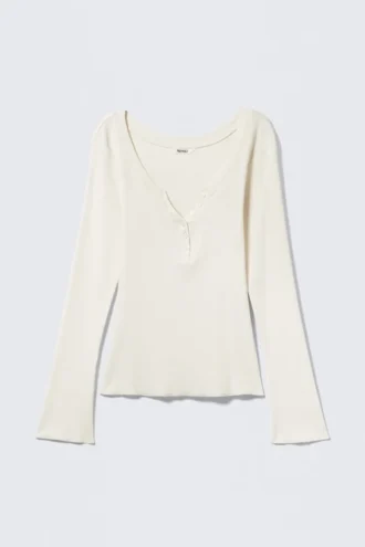 Langarmshirt mit V-Ausschnitt – Weiß