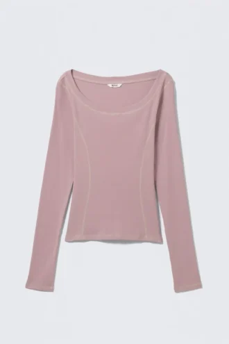 Langarmshirt mit weitem Ausschnitt – Altrosa