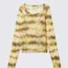 Langarmshirt mit weitem Ausschnitt – Gelbe verschwommene Flecken Langarmshirt mit weitem Ausschnitt – Gelbe verschwommene Flecken