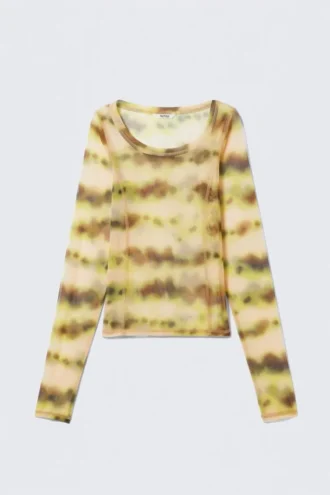 Langarmshirt mit weitem Ausschnitt – Gelbe verschwommene Flecken