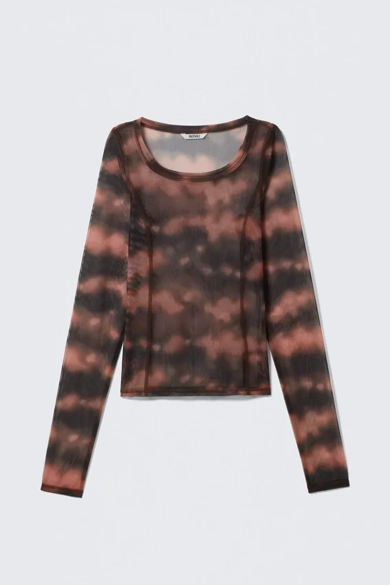 Langarmshirt mit weitem Ausschnitt – Pink Blurred Stains Langarmshirt mit weitem Ausschnitt – Pink Blurred Stains