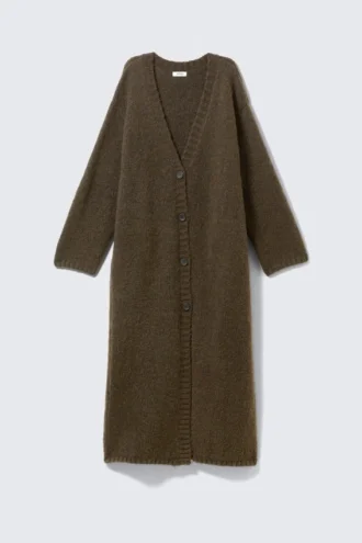 Lange Strickjacke mit V-Ausschnitt – Dunkelbraun