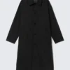 Langer, einreihiger Baumwoll-Car-Coat – gewaschen, schwarz Langer, einreihiger Baumwoll-Car-Coat – gewaschen, schwarz