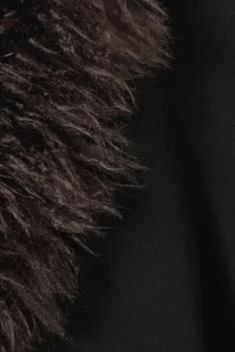 Langer Oversize-Mantel mit Kunstfellbesatz – Schwarz – Braunes Kunstfell