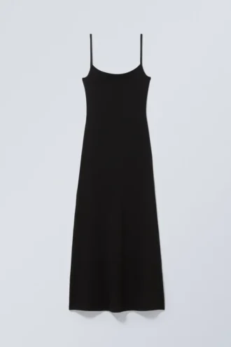 Langes, figurbetontes Trägerkleid – Schwarz Langes, figurbetontes Trägerkleid – Schwarz